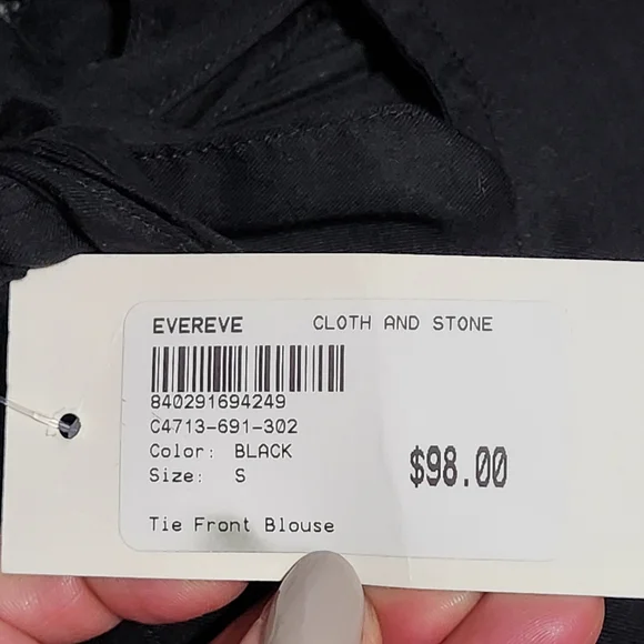 ANTHROPOLOGIE CLOTH STONE Tie Front Blouse Women Small Black Long Sleeve Career - Picture 11 of 14